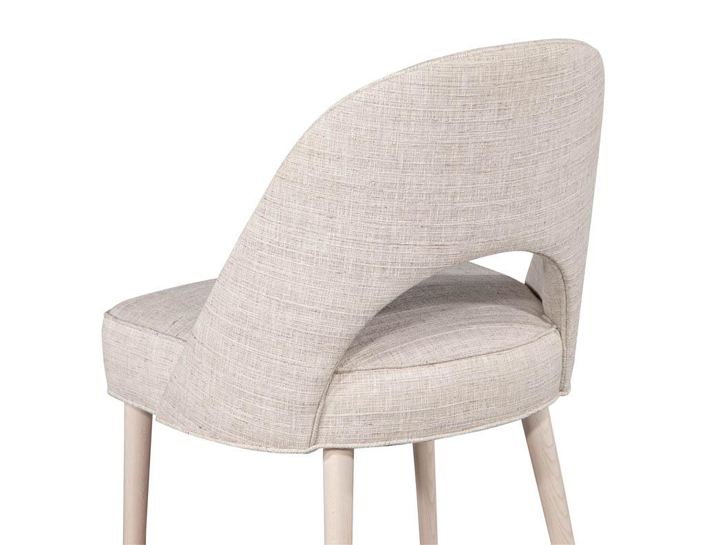 Fabric Set of 10 Custom Modern Dining Chairs in Glazier Whitewash Finish For Sale