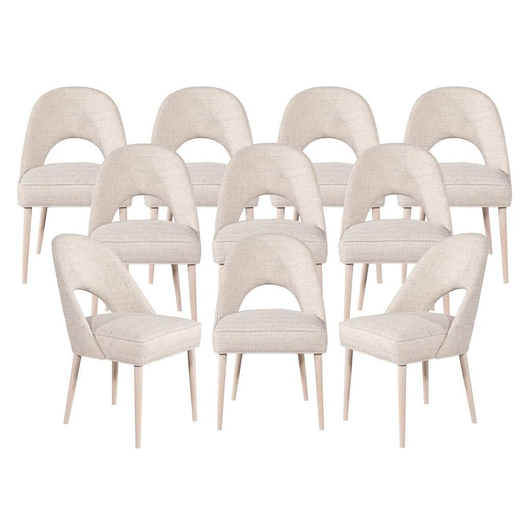 Set of 10 Custom Modern Dining Chairs in Glazier Whitewash Finish For Sale