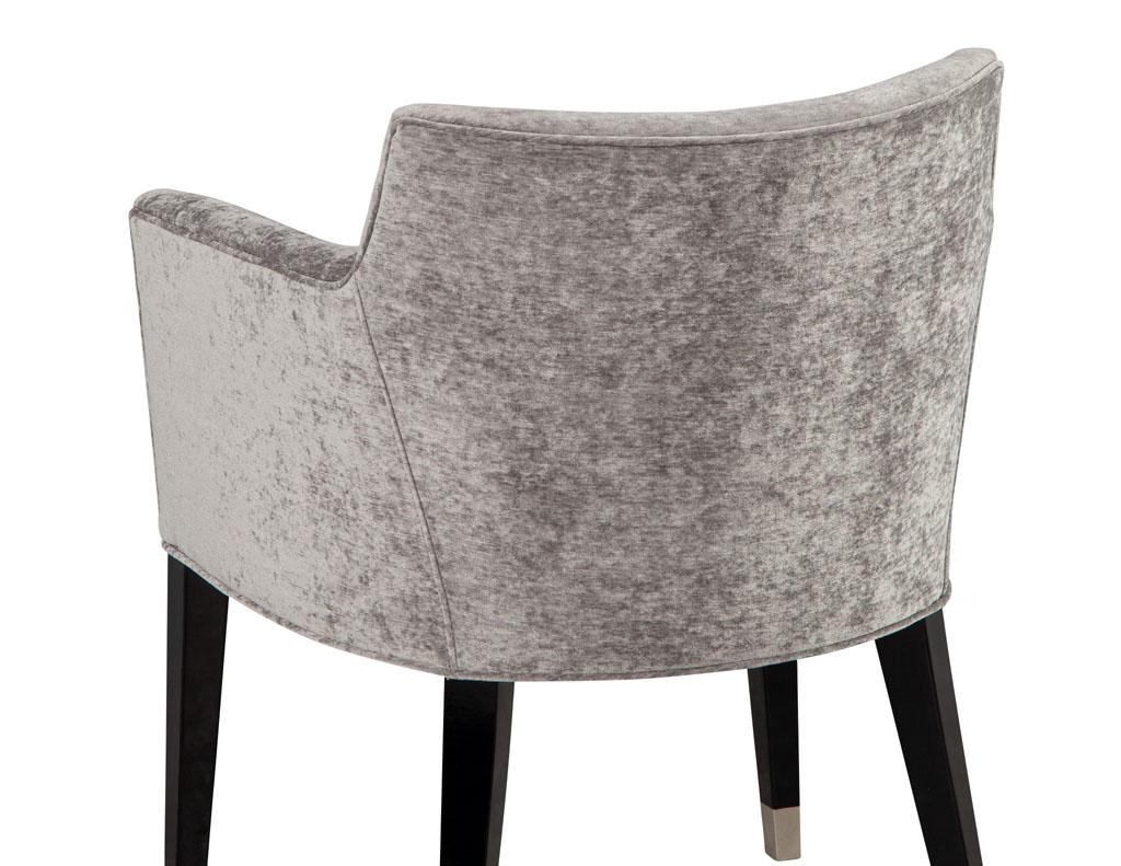 Set of 10 Custom Modern Dining Chairs in Grey Designer Velvet For Sale 3