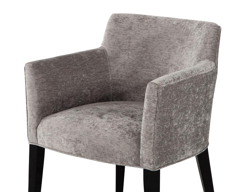 Set of 10 Custom Modern Dining Chairs in Grey Designer Velvet For Sale 4