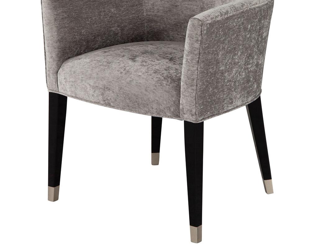 Set of 10 Custom Modern Dining Chairs in Grey Designer Velvet For Sale 5