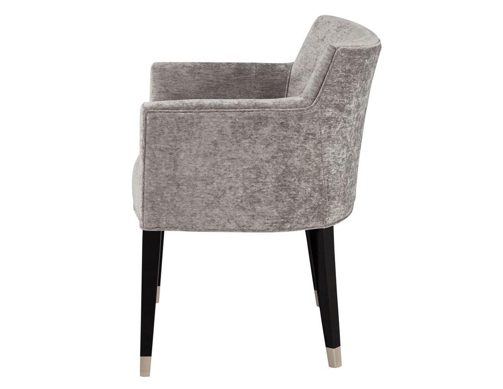 Canadian Set of 10 Custom Modern Dining Chairs in Grey Designer Velvet For Sale