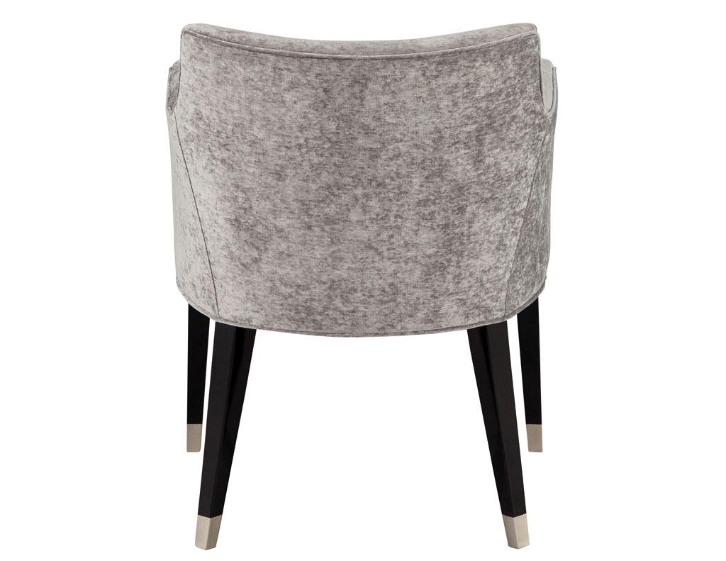 Set of 10 Custom Modern Dining Chairs in Grey Designer Velvet For Sale 1