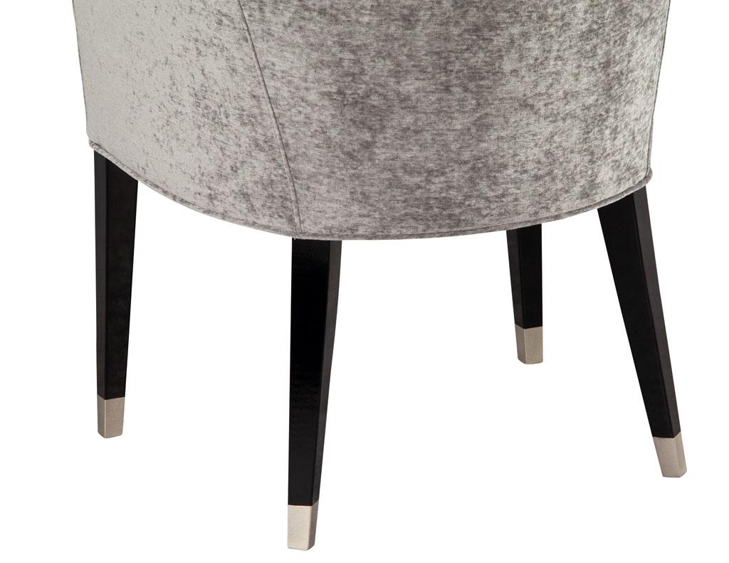 Set of 10 Custom Modern Dining Chairs in Grey Designer Velvet For Sale 2