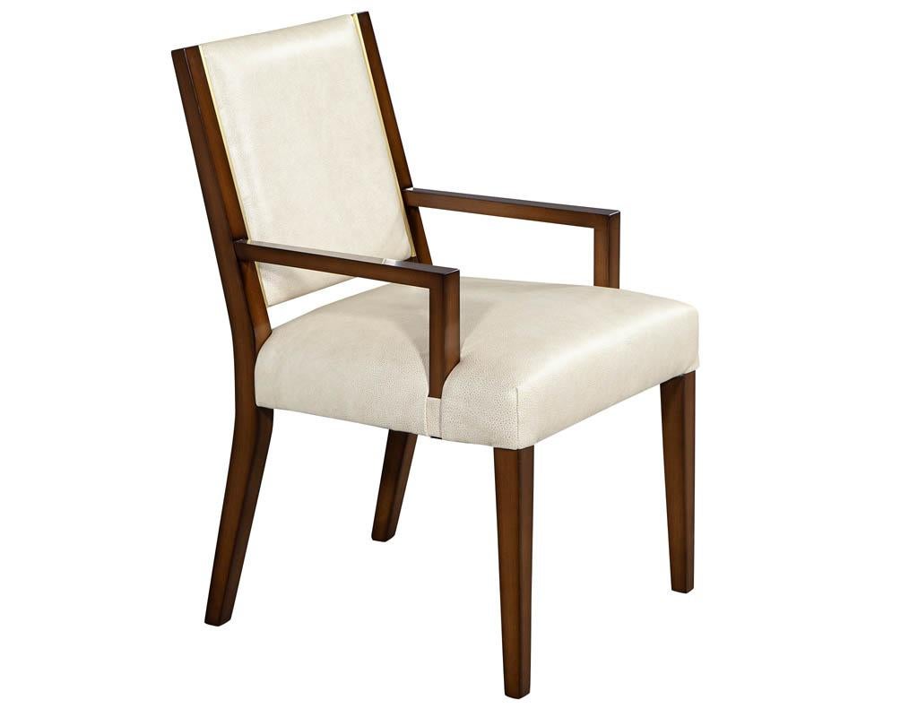 Set of 10 Custom Modern Leather Dining Chairs with Brass 1