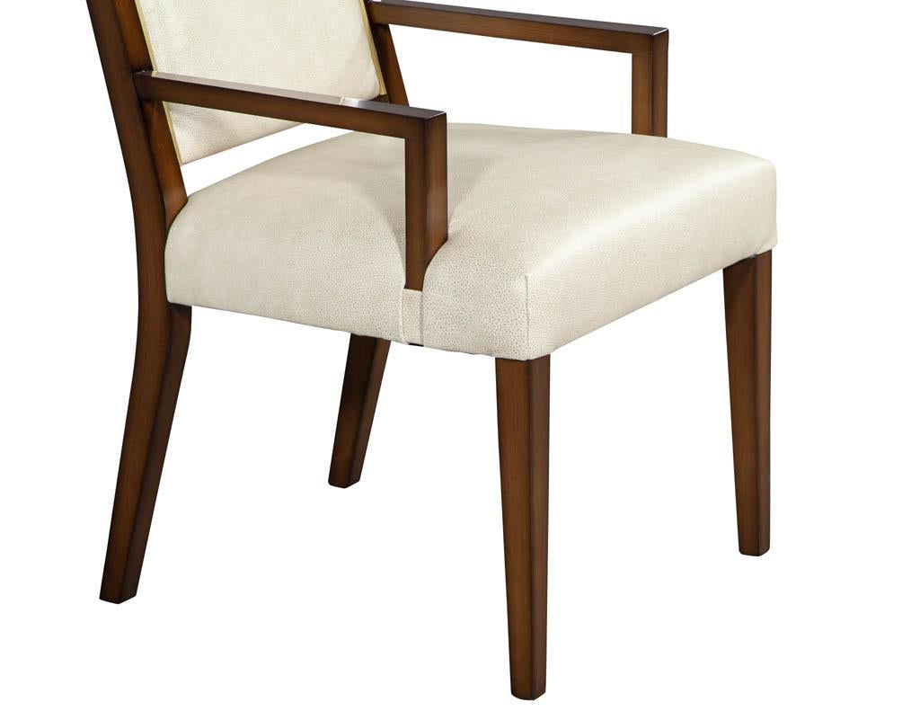 Set of 10 Custom Modern Leather Dining Chairs with Brass 2