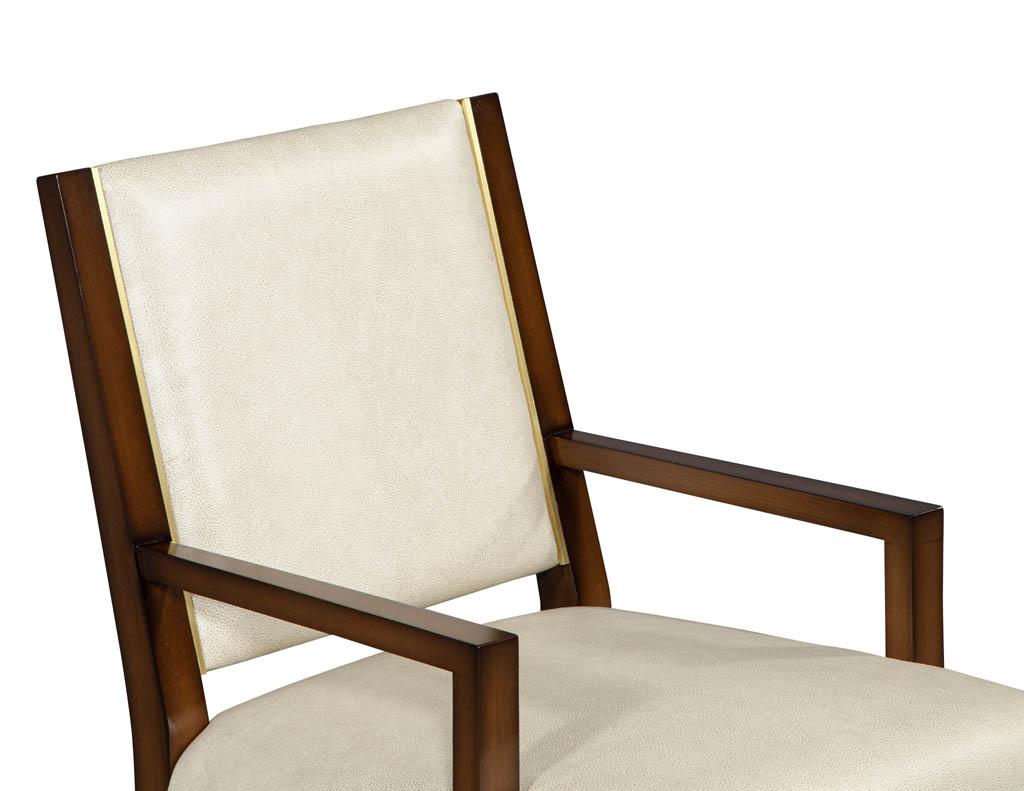 Set of 10 Custom Modern Leather Dining Chairs with Brass 4