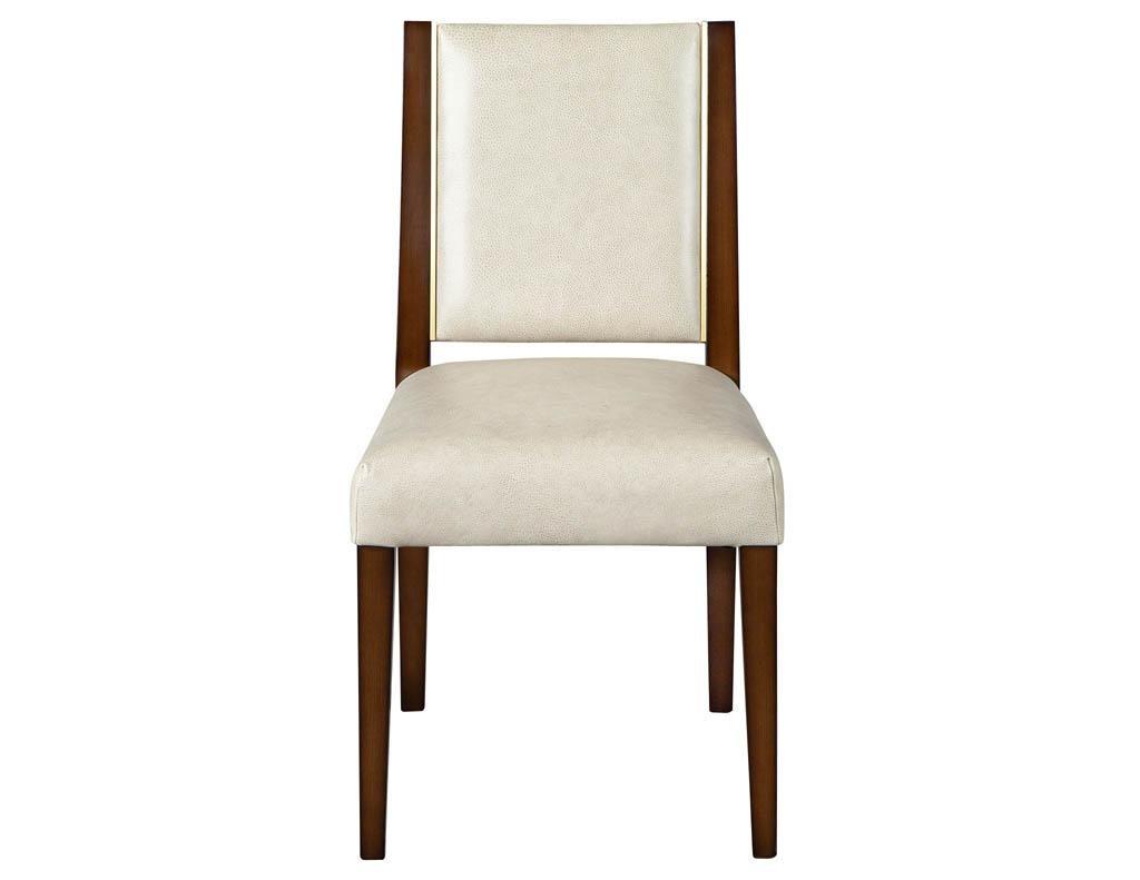 Set of 10 Custom Modern Leather Dining Chairs with Brass 4
