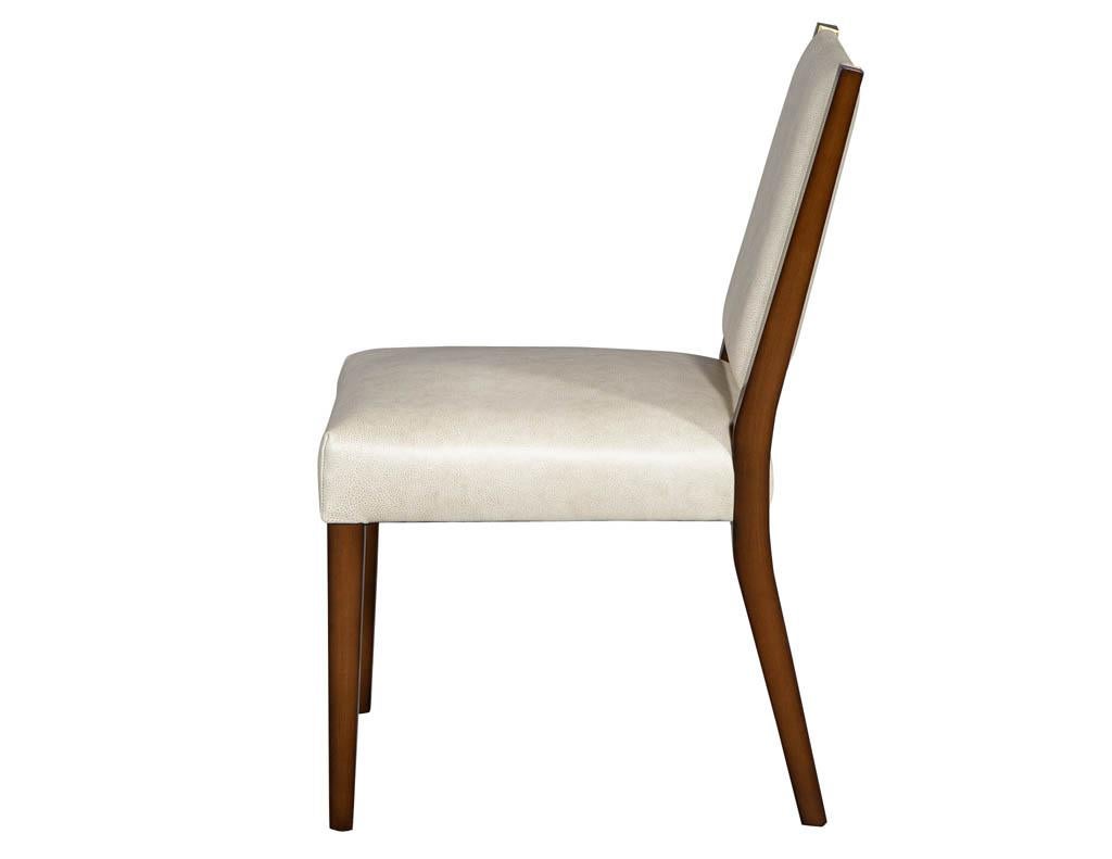 Set of 10 Custom Modern Leather Dining Chairs with Brass 5