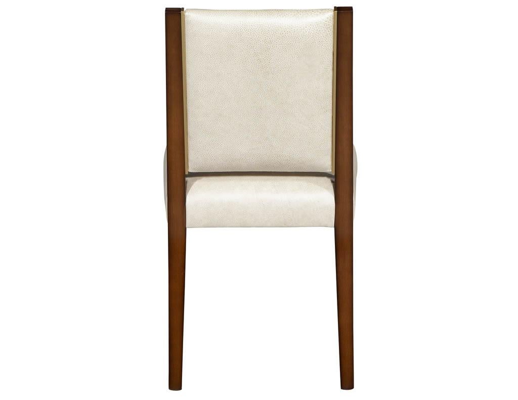Set of 10 Custom Modern Leather Dining Chairs with Brass 7