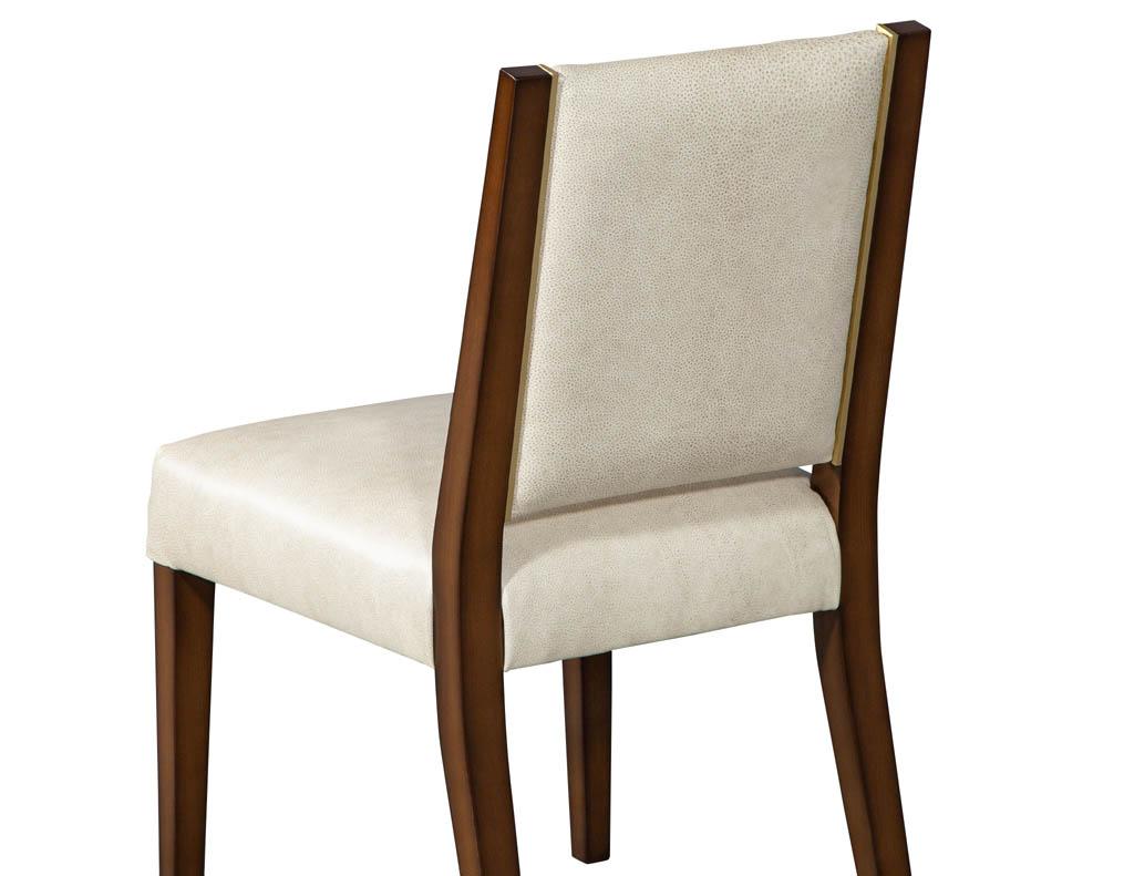 Set of 10 Custom Modern Leather Dining Chairs with Brass 9