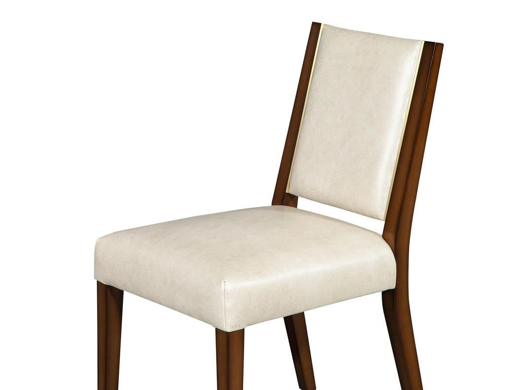 Set of 10 Custom Modern Leather Dining Chairs with Brass 10