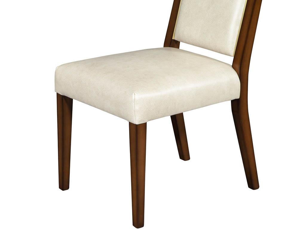 Set of 10 Custom Modern Leather Dining Chairs with Brass 11