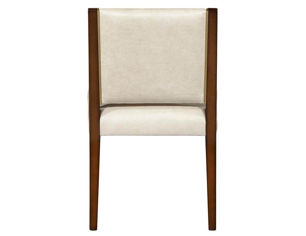 Canadian Set of 10 Custom Modern Leather Dining Chairs with Brass