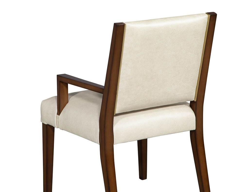 Set of 10 Custom Modern Leather Dining Chairs with Brass In New Condition In North York, ON