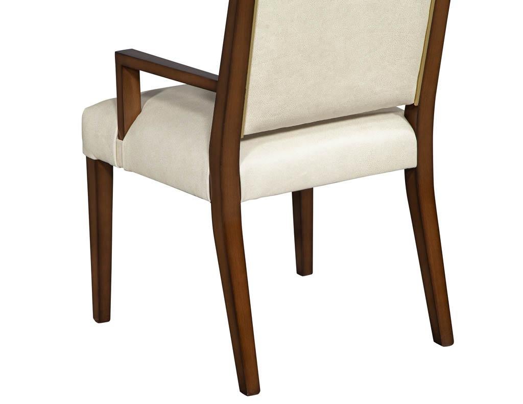 Contemporary Set of 10 Custom Modern Leather Dining Chairs with Brass