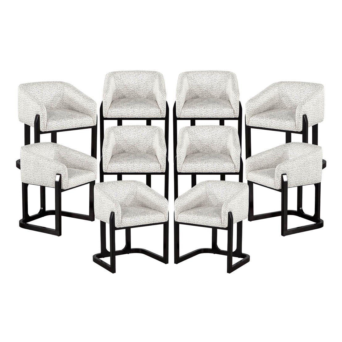 Lot de 10 chaises de salle à manger modernes en chêne sur mesure, en noir et blanc