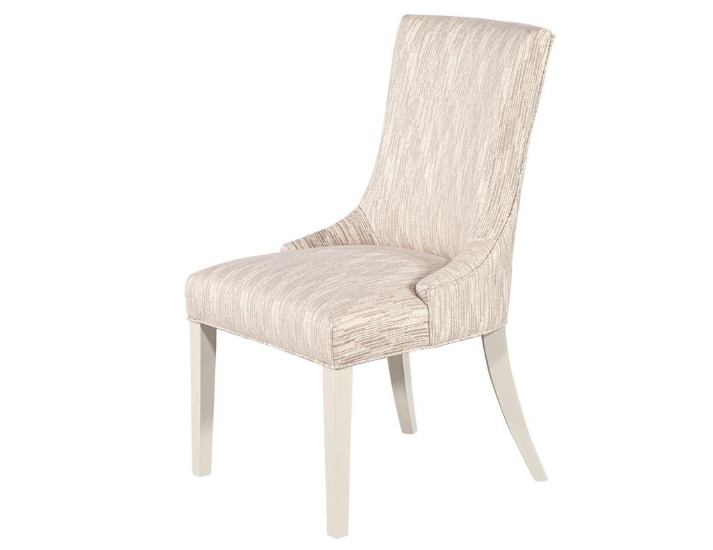 Set of 10 Custom Modern White Lacquered Dining Chairs in Designer Fabric In New Condition For Sale In North York, ON