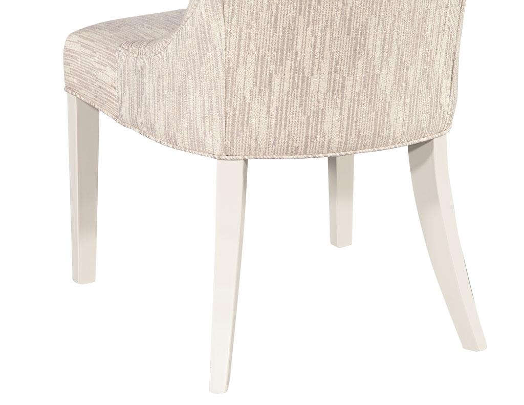 Set of 10 Custom Modern White Lacquered Dining Chairs in Designer Fabric For Sale 4