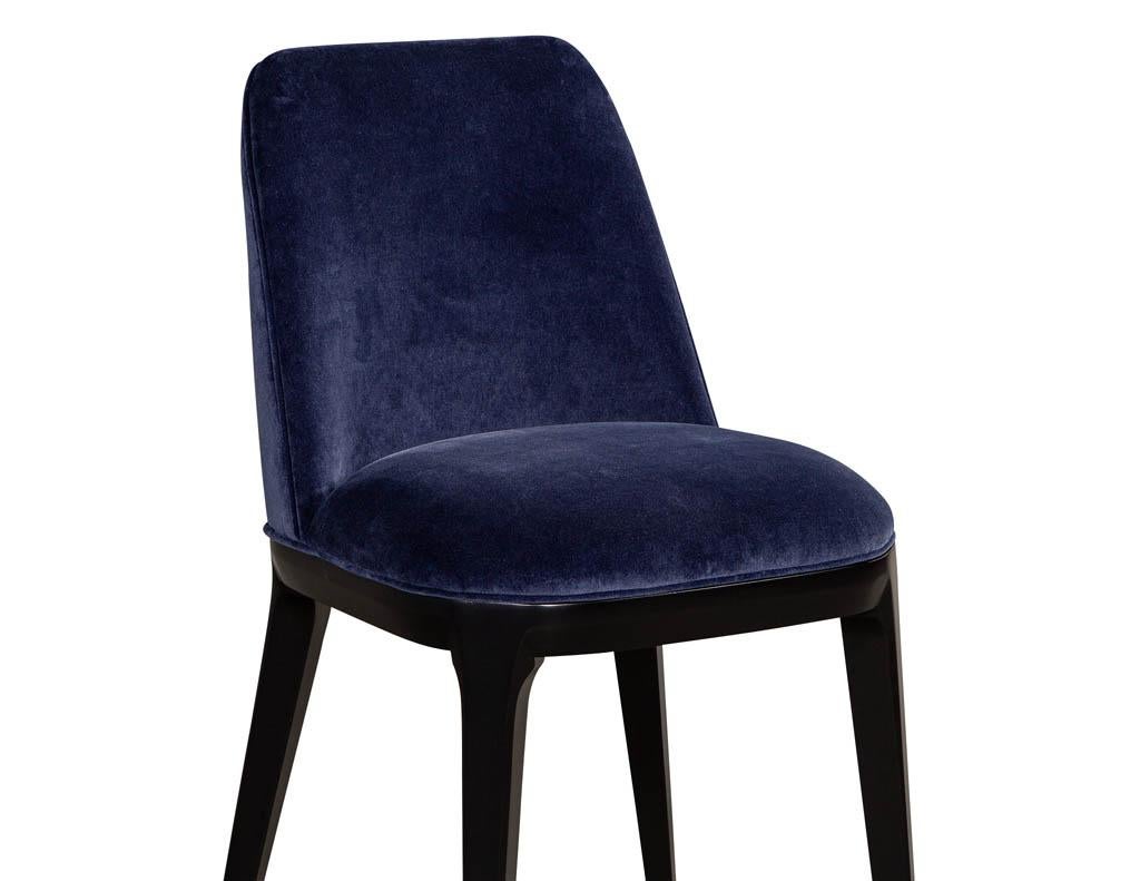 Set of 10 Custom Navy Velvet Modern Dining Chairs For Sale 10