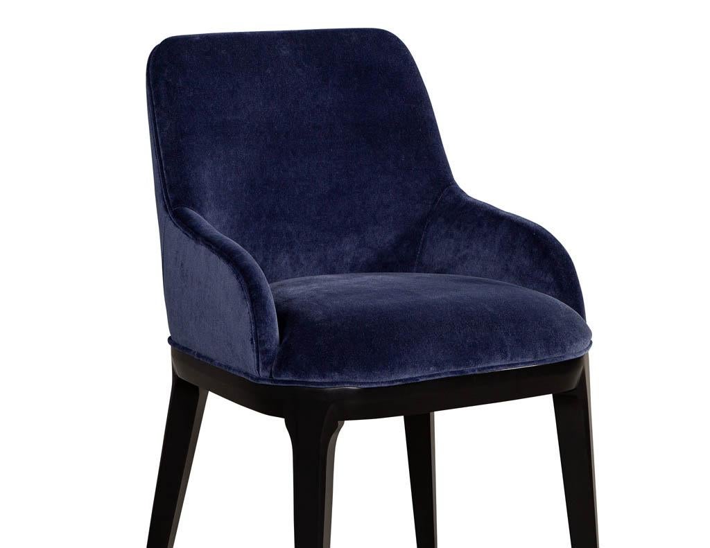 Set of 10 Custom Navy Velvet Modern Dining Chairs For Sale 11