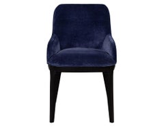Set of 10 Custom Navy Velvet Modern Dining Chairs