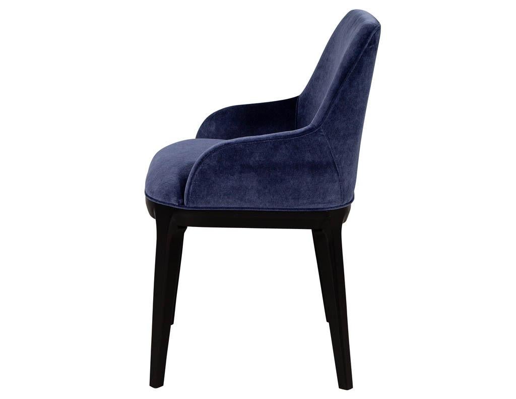 Canadian Set of 10 Custom Navy Velvet Modern Dining Chairs For Sale