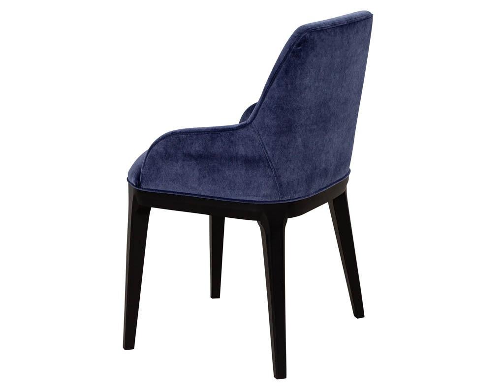 Set of 10 Custom Navy Velvet Modern Dining Chairs In New Condition For Sale In North York, ON