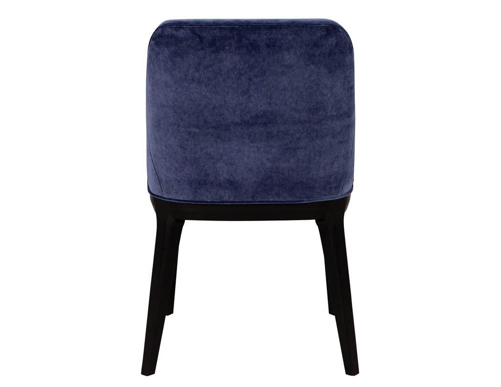 Contemporary Set of 10 Custom Navy Velvet Modern Dining Chairs For Sale