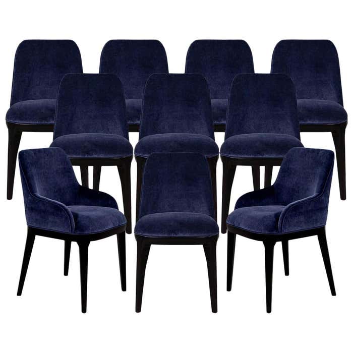 Set of 10 Custom Navy Velvet Modern Dining Chairs For Sale at 1stDibs ...