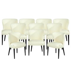 Set of 10 Custom Sculpted Curved Mid-Century Modern Upholstered Dining Chairs