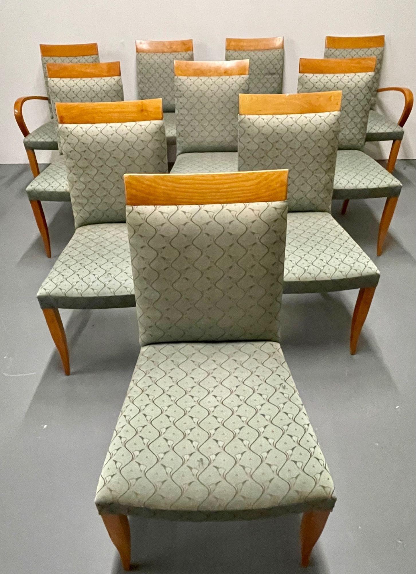 Set of 10 Dakota Jackson Cherry dining chairs, Mid-Century Modern,
 
A sleek and stylish set of dining chairs by this fine designer. A pair of Arm and eight side chairs comprise this finely constructed set of comfortable dining chairs by this