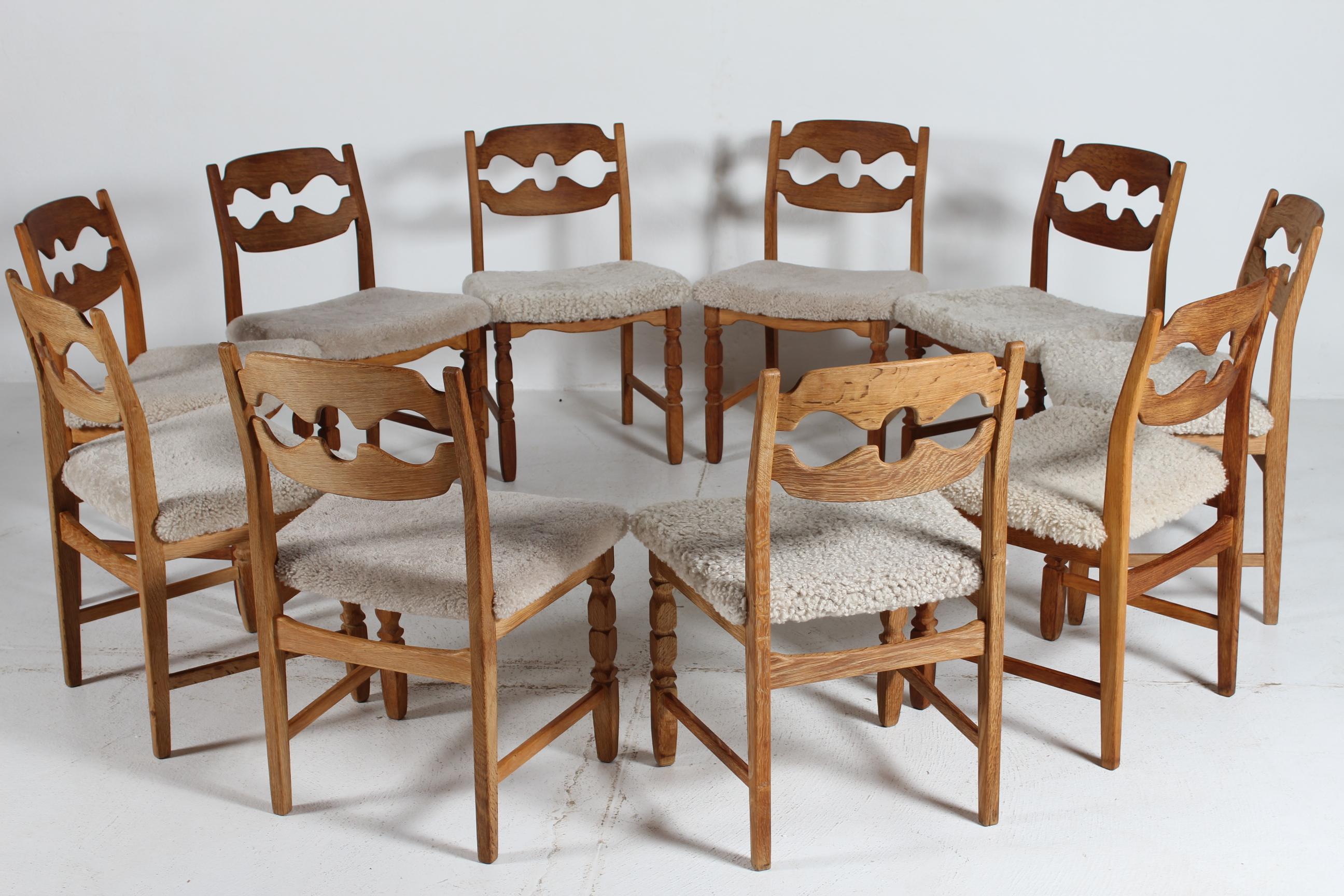 Set di 10 sedie danesi a lama di rasoio Henning Kjærnulf in Oak &New 1970 in vendita 3