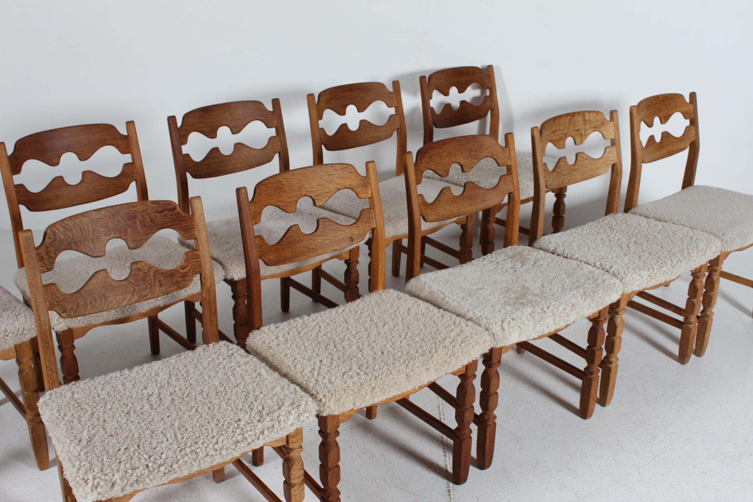 Fine XX secolo Set di 10 sedie danesi a lama di rasoio Henning Kjærnulf in Oak &New 1970 in vendita