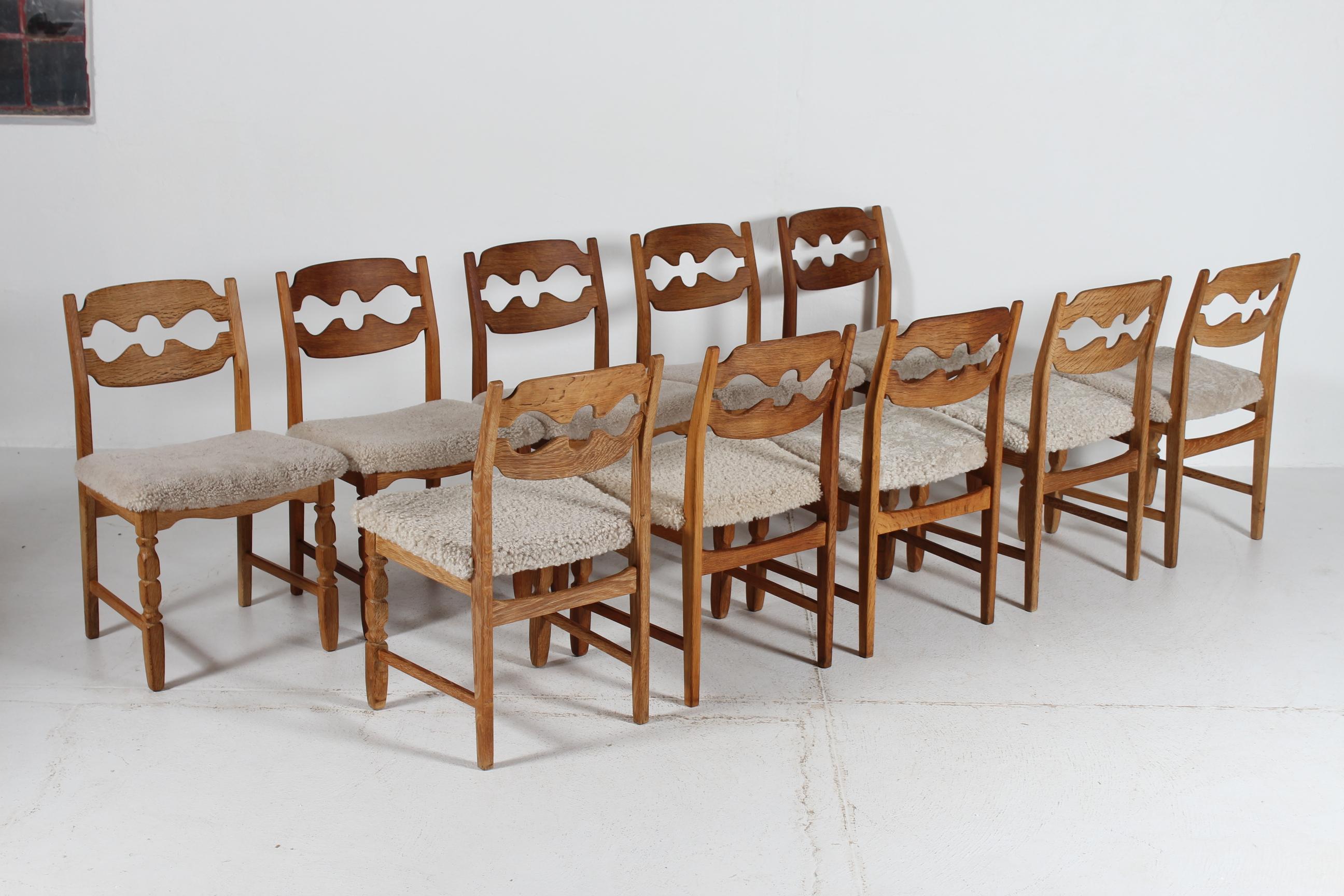 Set di 10 sedie danesi a lama di rasoio Henning Kjærnulf in Oak &New 1970 in vendita 1