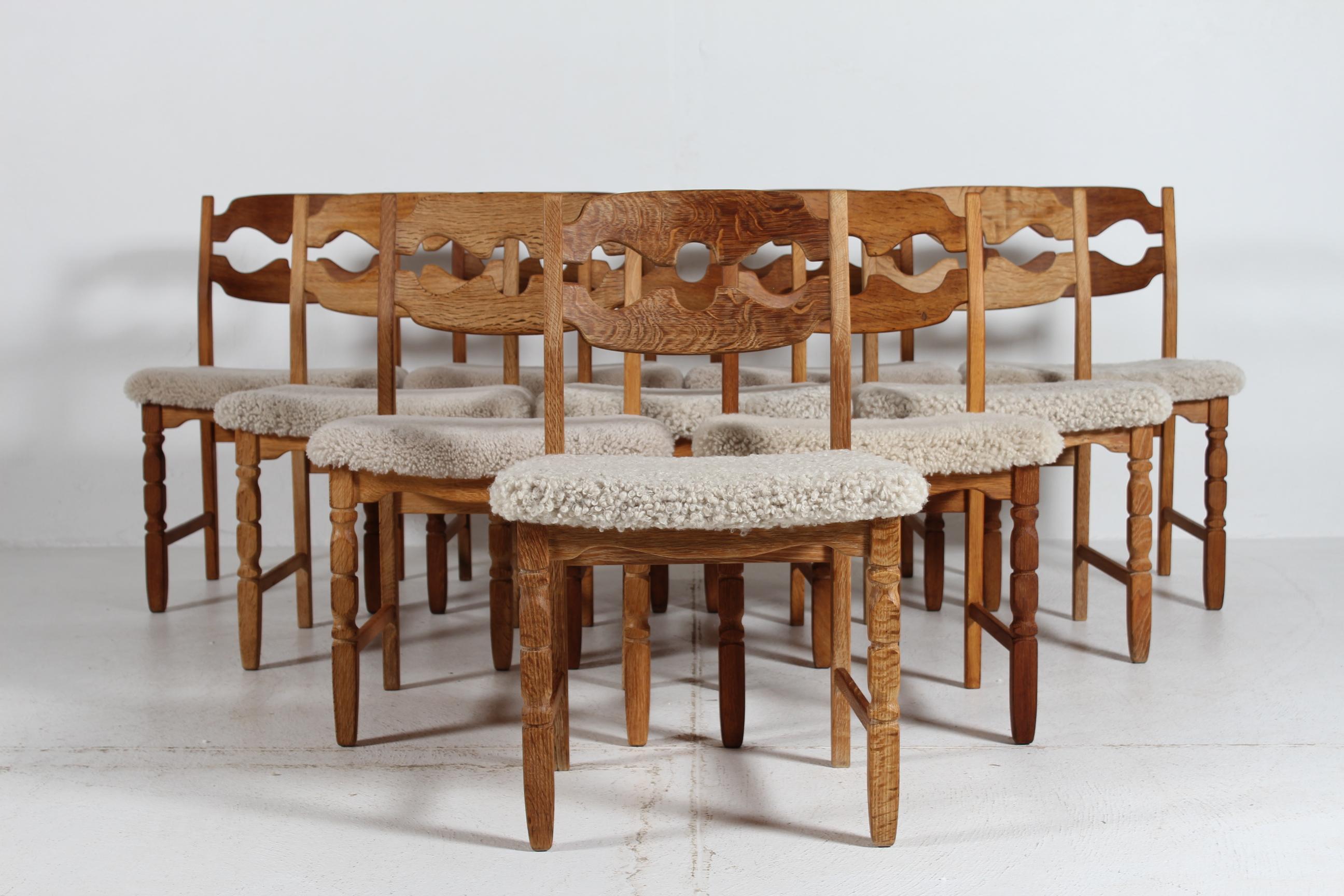 Set di 10 sedie danesi a lama di rasoio Henning Kjærnulf in Oak &New 1970 in vendita 2