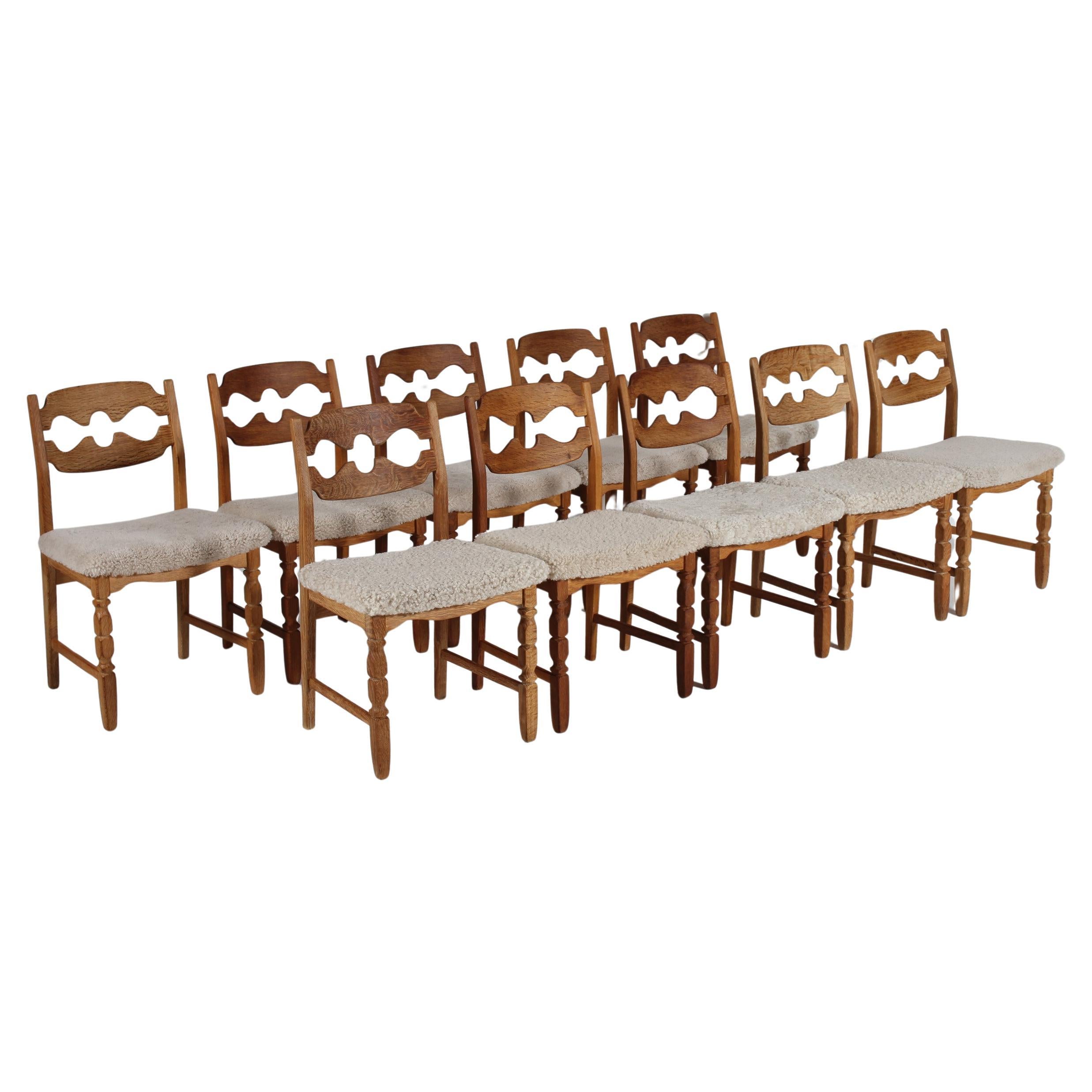 Set di 10 sedie danesi a lama di rasoio Henning Kjærnulf in Oak &New 1970 In condizioni buone in vendita a Silkeborg, Silkeborg