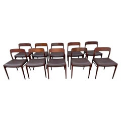 Set of 10 Danish Modern Niels Moller Dining Chairs, Model 75, Circa 1960s