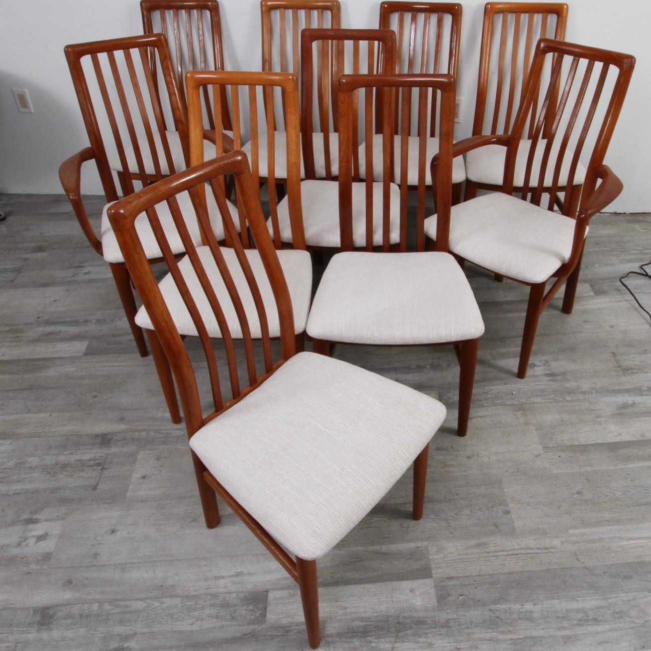 Fabric Set of 10 Danish Modern Teak Dining Chairs by SVA Møbler For Sale