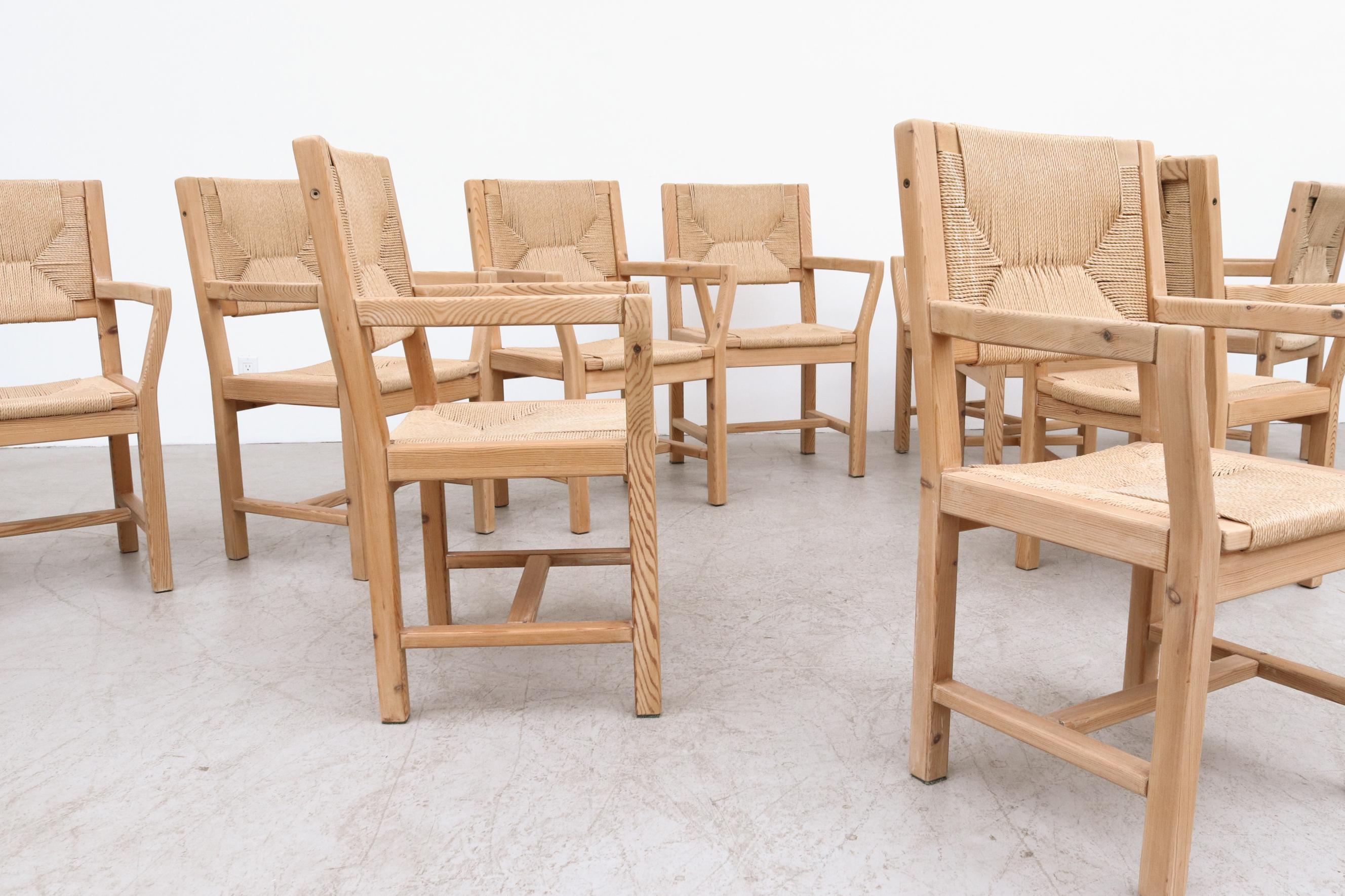 Set of 10 Danish Pine and Papercord Arm Chairs by T. Poulsen for Gm Mobler 13