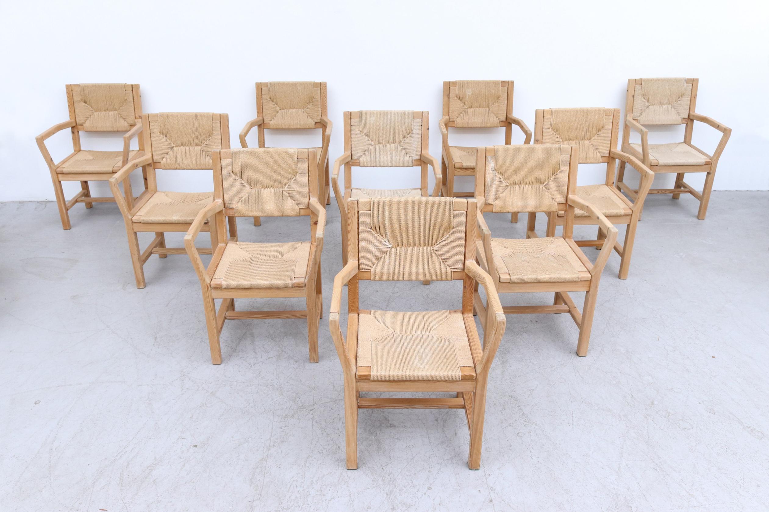 Set of 10 Danish Pine and Papercord Arm Chairs by T. Poulsen for Gm Mobler 1