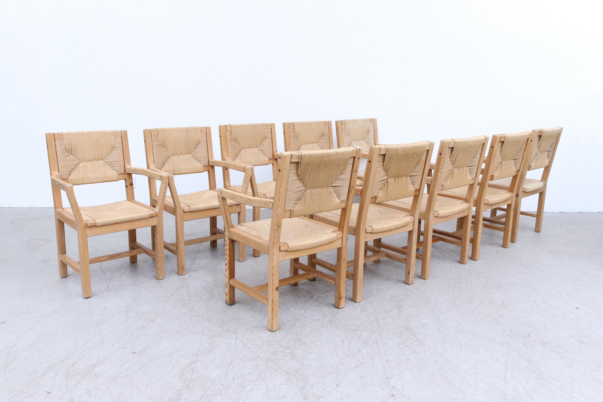 Set of 10 Danish Pine and Papercord Arm Chairs by T. Poulsen for Gm Mobler 2