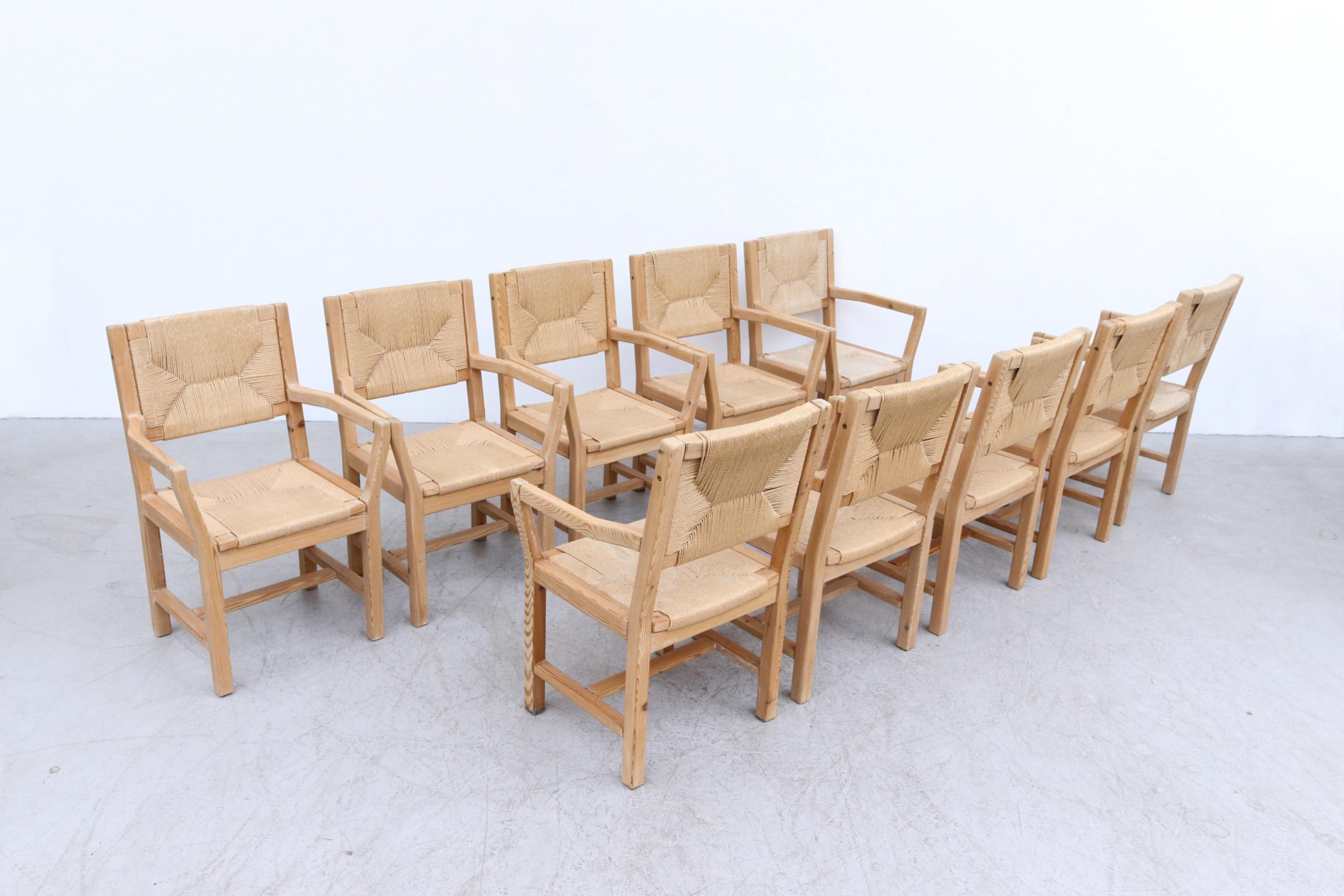 Set of 10 Danish Pine and Papercord Arm Chairs by T. Poulsen for Gm Mobler 3