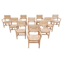 Set of 10 Danish Pine and Papercord Arm Chairs by T. Poulsen for Gm Mobler