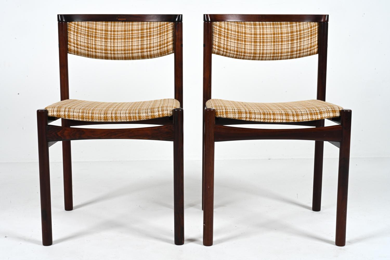 Fabric Set of '10' Danish Solid Rosewood Dining Chairs by SAX, c. 1960's For Sale