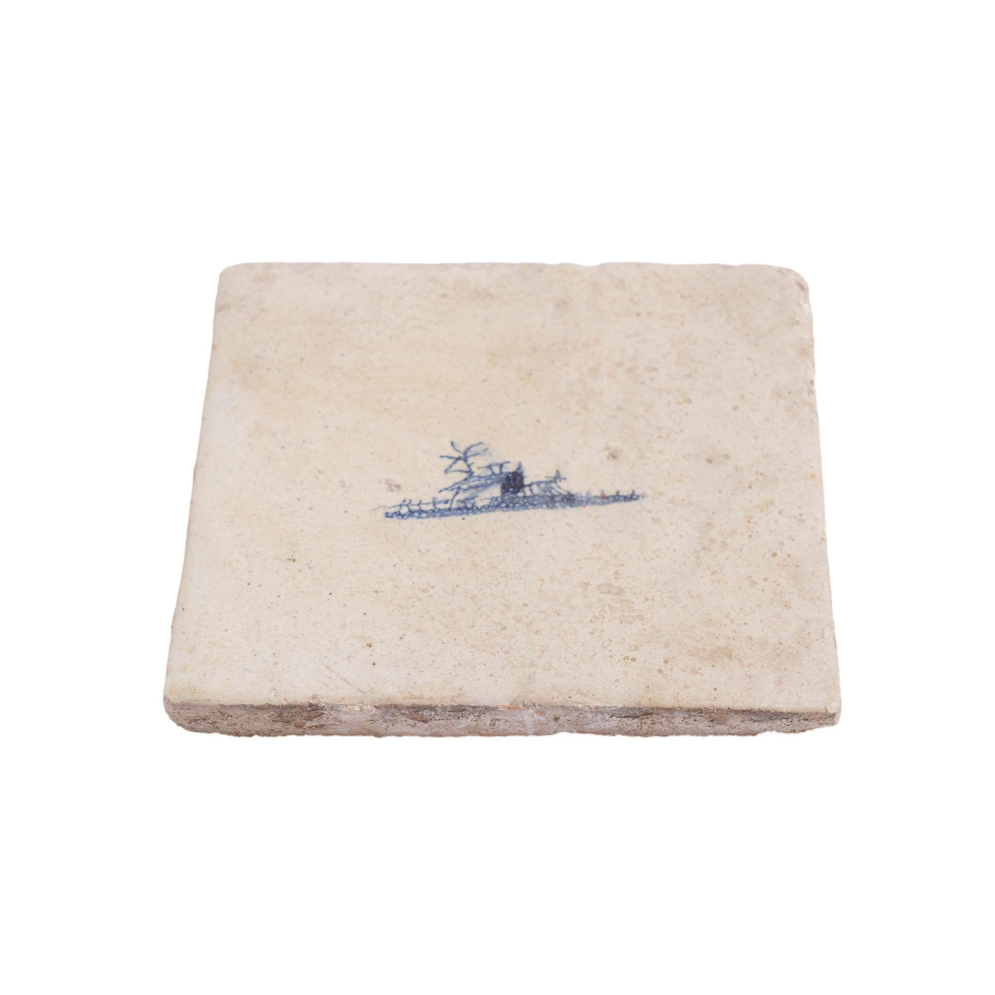 Satz von 10 Delfter Miniatur-Landschaftsfliesen, um 1650 (Fayence) im Angebot