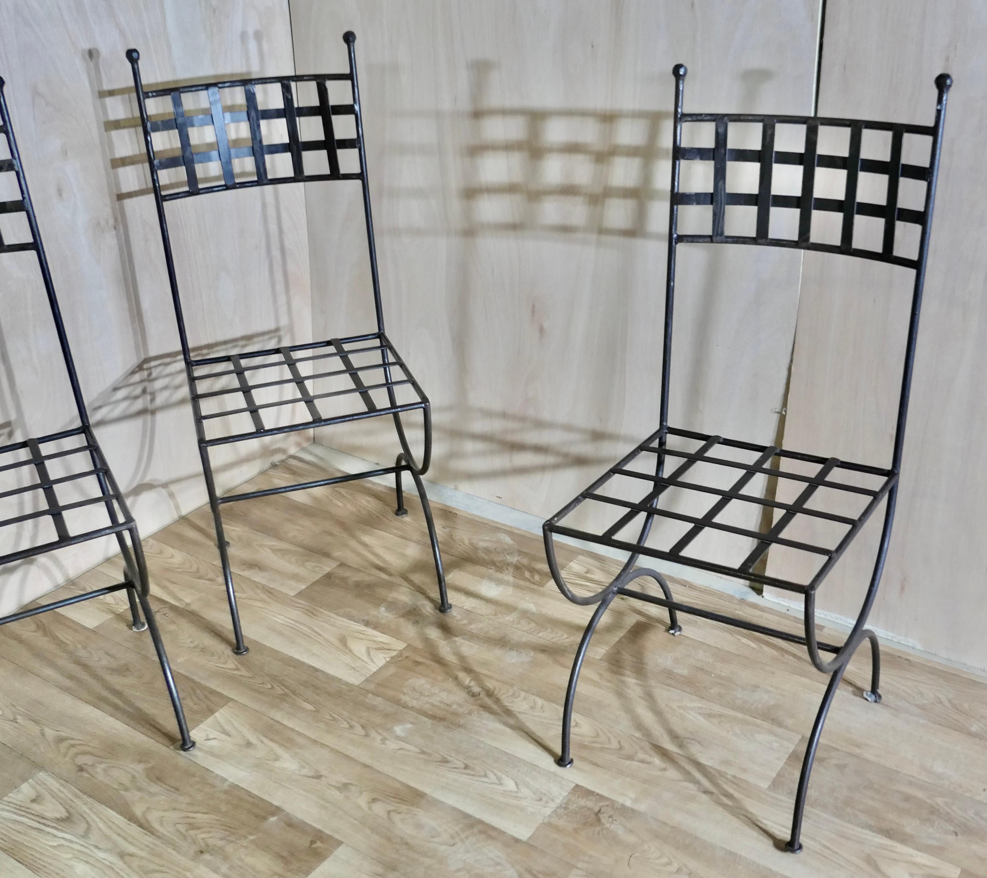 Set of 10 Designer High Back Strap-work Iron Patio Chairs In Good Condition In Godshill, Isle of Wight