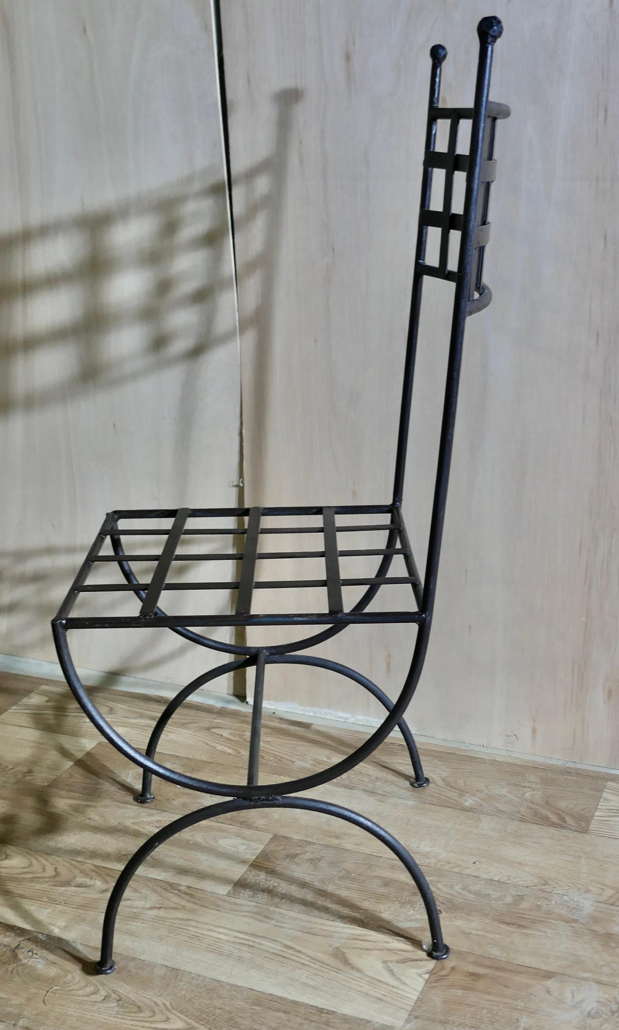 Mid-20th Century Set of 10 Designer High Back Strap-work Iron Patio Chairs