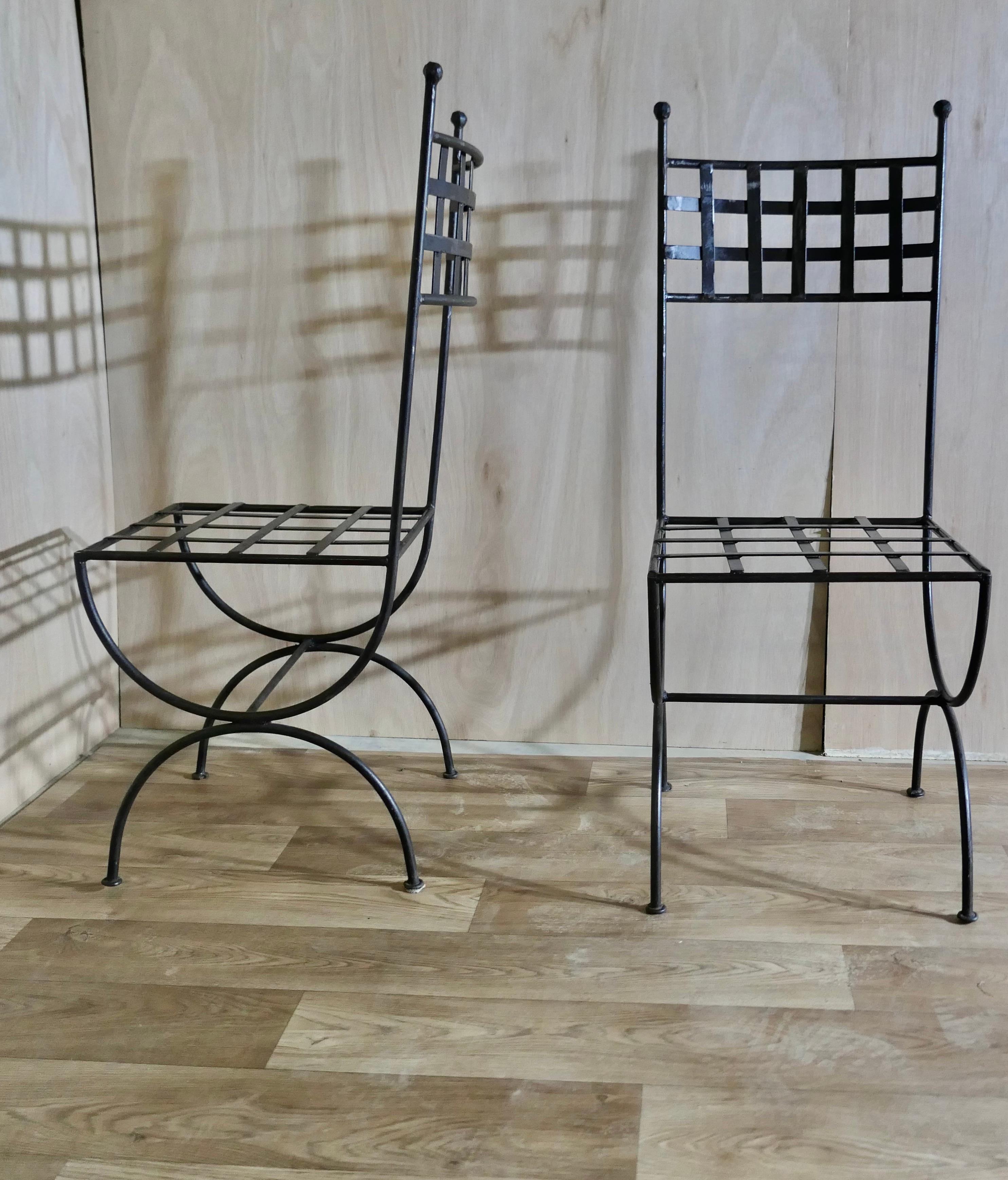 Set of 10 Designer High Back Strap-work Iron Patio Chairs 1
