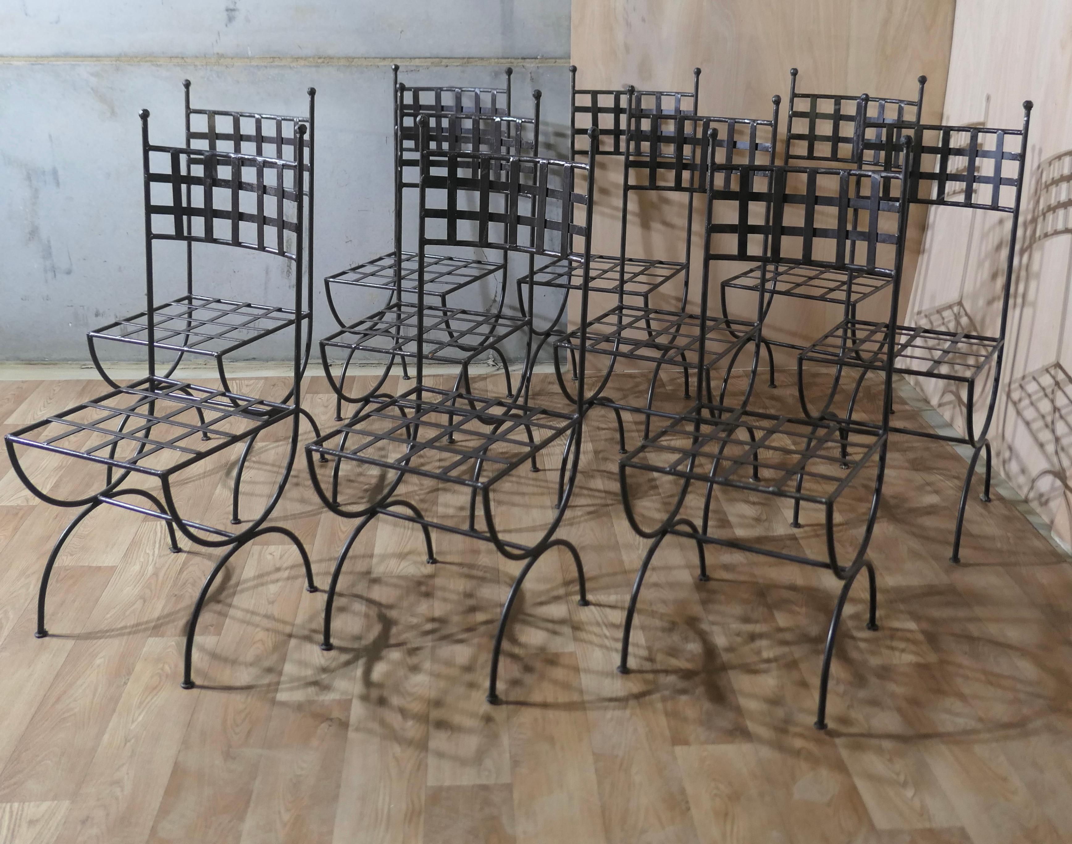Set of 10 Designer High Back Strap-work Iron Patio Chairs 3